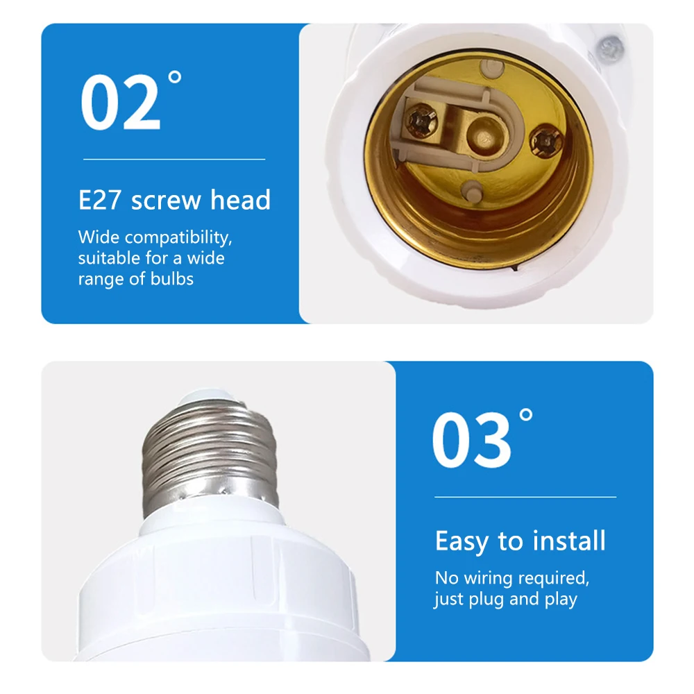 AC85-265V Socket Converter with 360 Degrees PIR Human Induction Motion Sensor LED E27 Lamp Base Intelligent Adjustable Switch