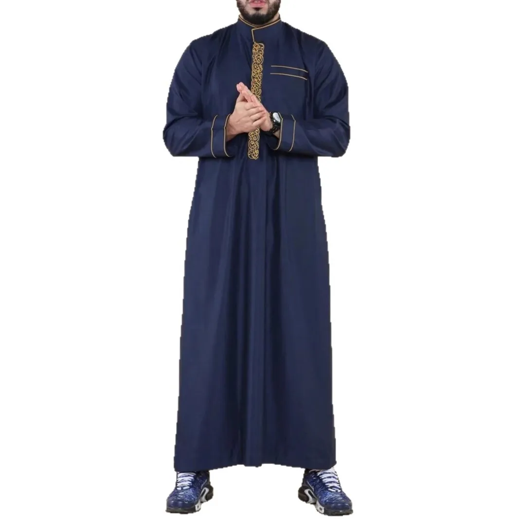 Pakaian Arab Etnik Kasual Bordir Kerah Berdiri Baru 2025 Jubah Panjang Longgar Jubah Pria Ramadhan Dubai Mewah Islam Elegan