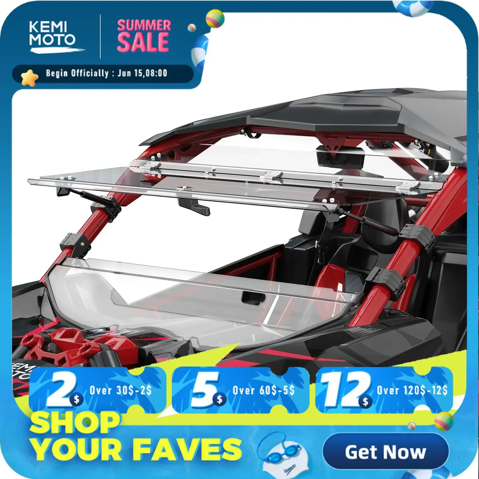 

UTV PC Flip Windshield for Can-Am Maverick X3 & X3 Max Scratch Resistant Hard Coated 1/4" Thick Polycarbonate (Clear)
