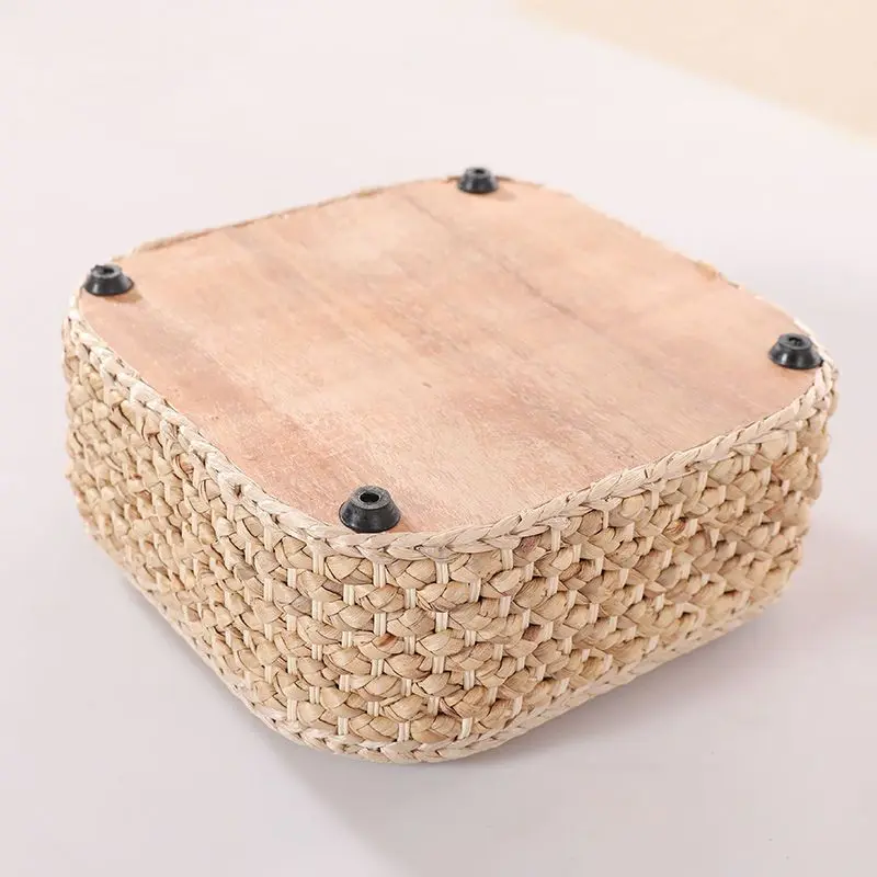 30x30 Rattan Short Stool Creative Hand-Woven Piers Household Living Room Sofa Coffee Table Stool Load-Bearing Strong and Durable