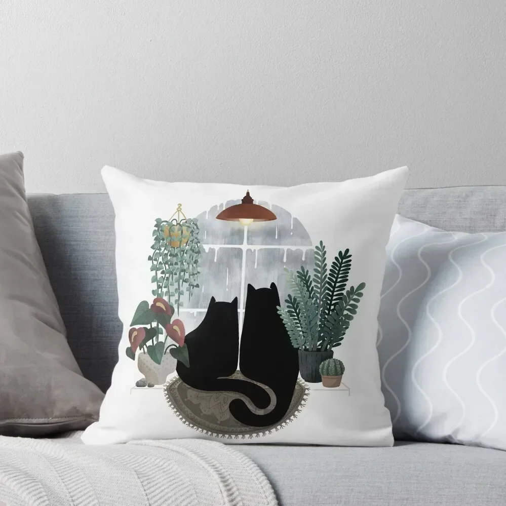 

Rainy Day Cats (on White) Throw Pillow Custom Cushion Photo pillow cover christmas Embroidered Cushion Cover pillow