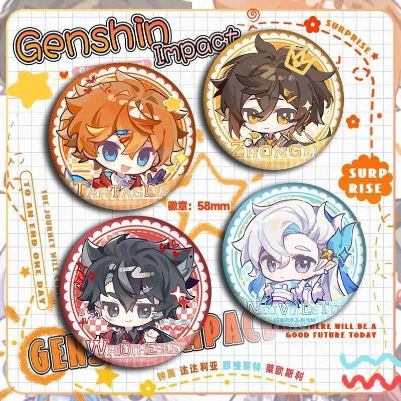 Anime Genshin Impact Fans Works Cartoon Cute Cullet Laser Pin Badge Cosplay Accessories for Clothes Backpack Decor Brooch Gift