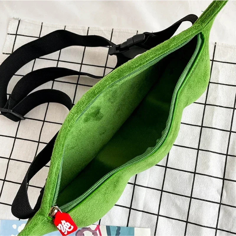 2024 Personality Creative Edamame Shape Ladies Messenger Bag Plush Pea Shoulder Bag Fun and Funny Chest Bag Bolsa De Mensajero