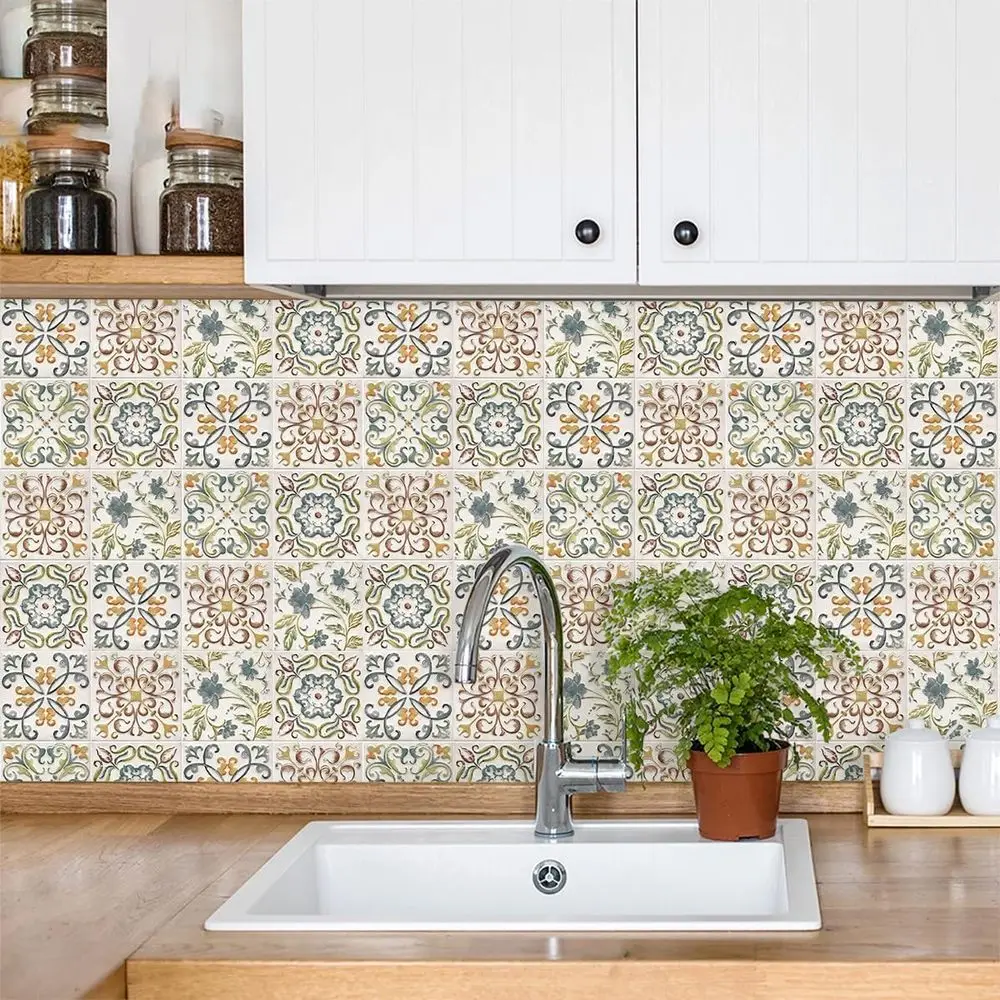 Tile Peel and Stick Wallpaper or Kitchen Backsplash 17×118 | Moroccan Tile Contact Paper Peel and Stick Boho Removable Self Adhe