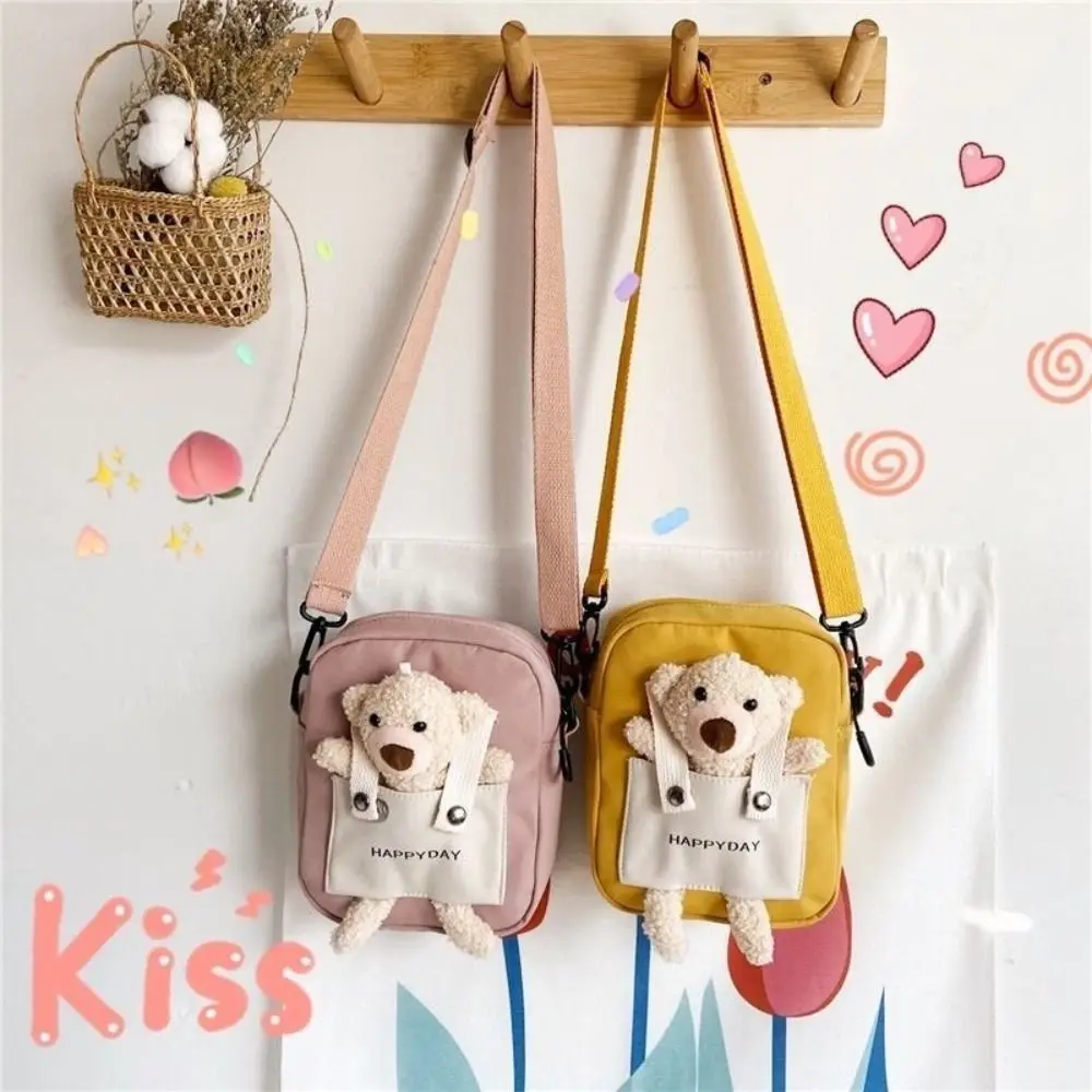 Verstelbare riem canvas schoudertas beer pop effen kleur mini casual crossbody tas cartoon Koreaanse stijl kleine messenger bag