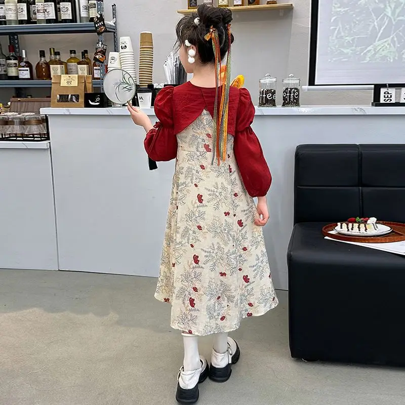 Girls' Long Sleeve Hanfu Dress Spring/Summer 2025 Creative New Arrival Retro New Chinese Hanfu Children's Improved Dress LH100