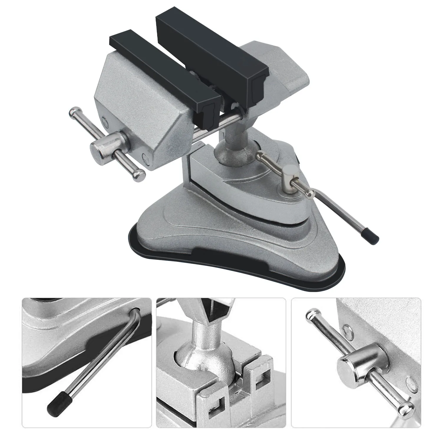 Mini Vacuum Base Vise Portable with 360°Swiveling Head and Powerful Suction Multi-Angle Pivoting Small Vice