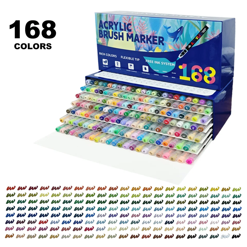 12-168 Colors Direct Liquid Acrylic Paint Marker Sets Brush Tip