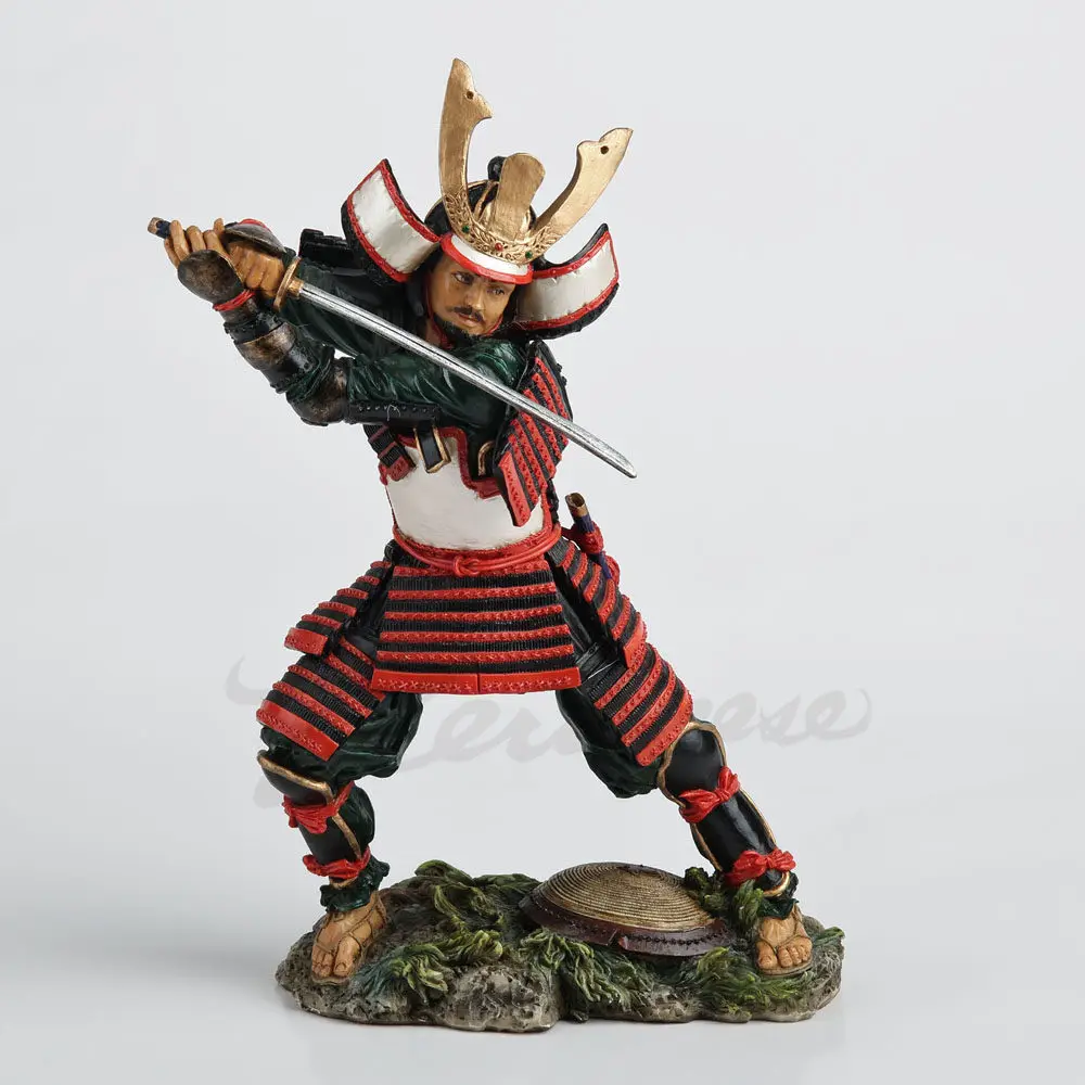 Japanese Samurai Warrior with Katana Resin Figurine Armored Bushido Statue Home Decorative Ornament Retro Japan Style Craft Gift