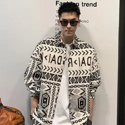 Shirts for Men Hip Hop Printed Dot Geometric Man Shirt with Print Funny Designer Hipster Aesthetic Tops Asia Social Korean Style