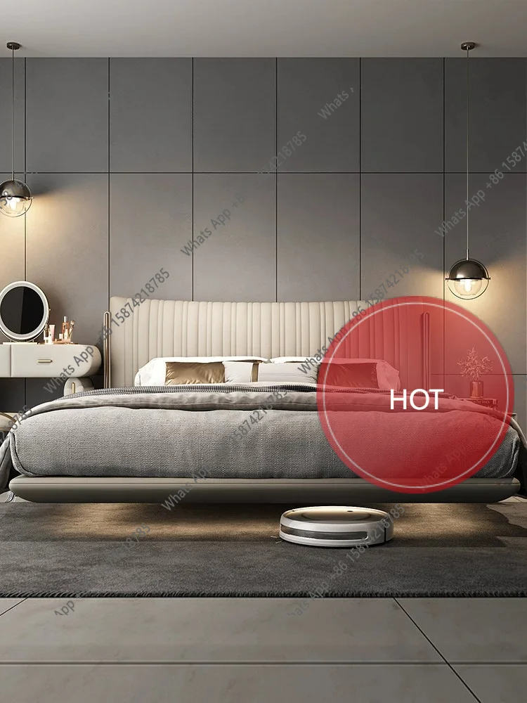 

G High-end Atmosphere Italian Light Luxury Leather Master Bedroom Suspended Smart Bed Soft Bag With Sensor Light