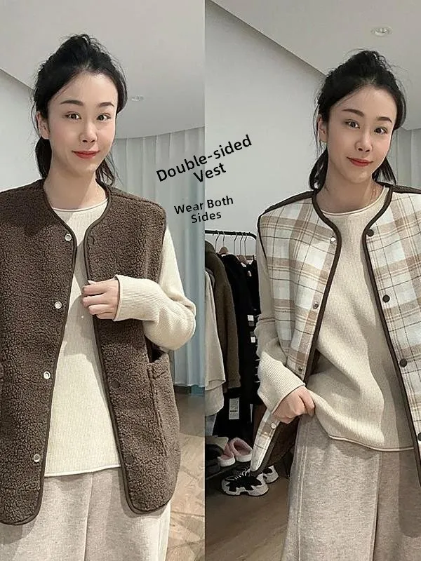 Gilet en fourrure d'agneau japonais coréen haut de gamme pour femmes, grande taille, Vintage artistique, ample, velours côtelé, Jaet