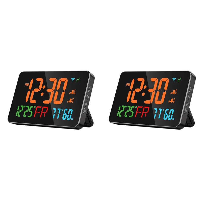 

A03F-2X Digital Clock Alarm Clock Wifi Clock, Extra Large Letters, Temperature & Humidity, Calendar, Week,B