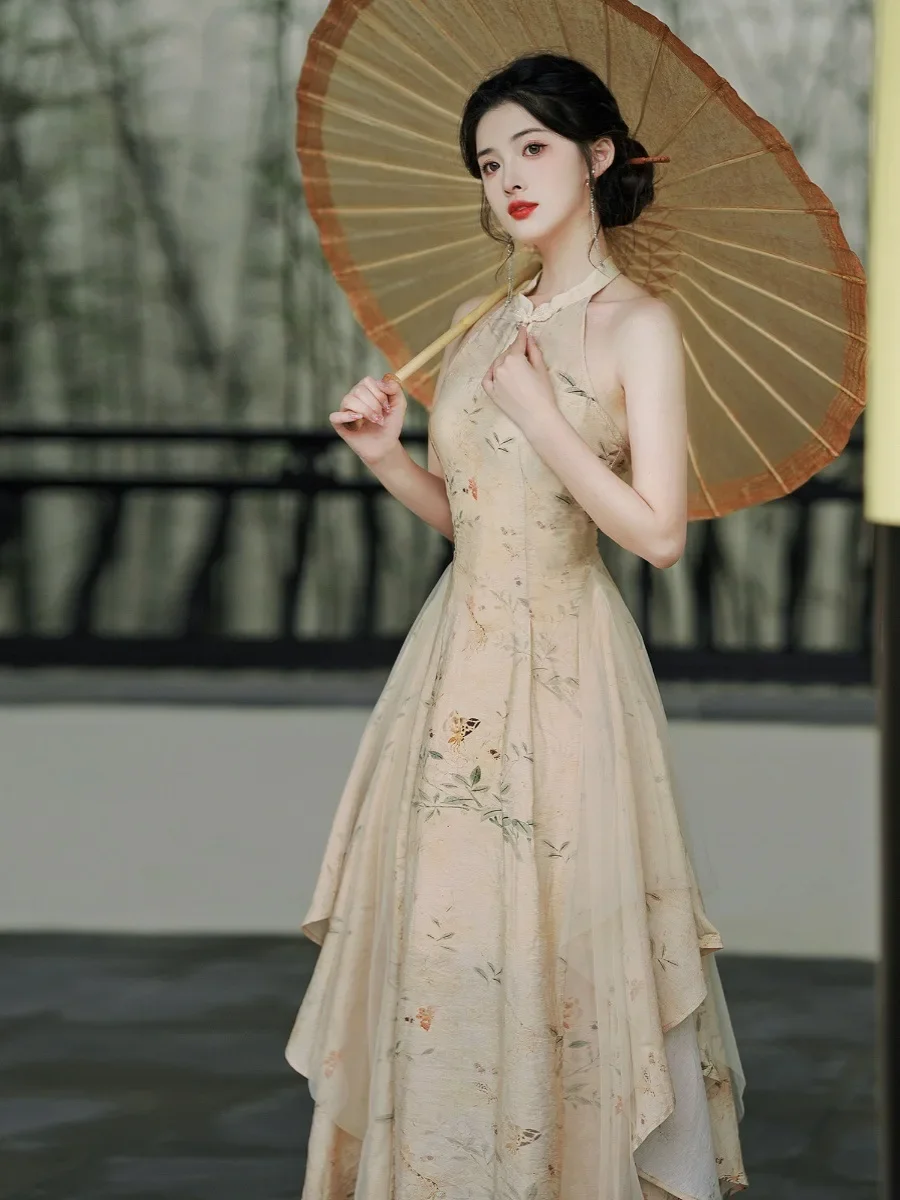 الرجعية الملابس الشرقية التقليدية شيونغسام الصيف النساء أكمام مثير سبليت تشيباو أنيقة طباعة زهرة فستان صيني 2025 #4