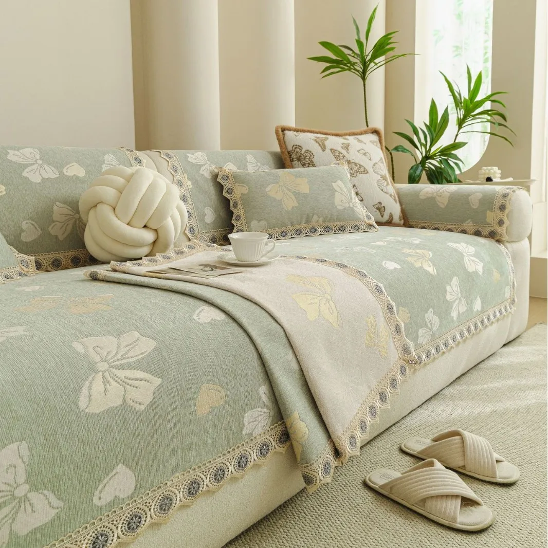 Non-Slip Sofa Couch Mat Cream Color Luxury Cushion Cover 2025 New Arrival All Seasons Universal Large Carpet Slipcovers