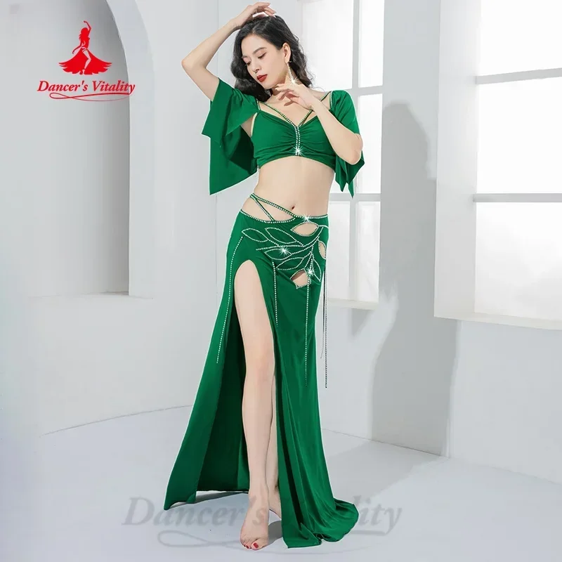 Belly Dancer Practice Clothes Light Luxury AB Stones Comfortable Crystal Cotton Set BellyDance Adult Female Training Clothing