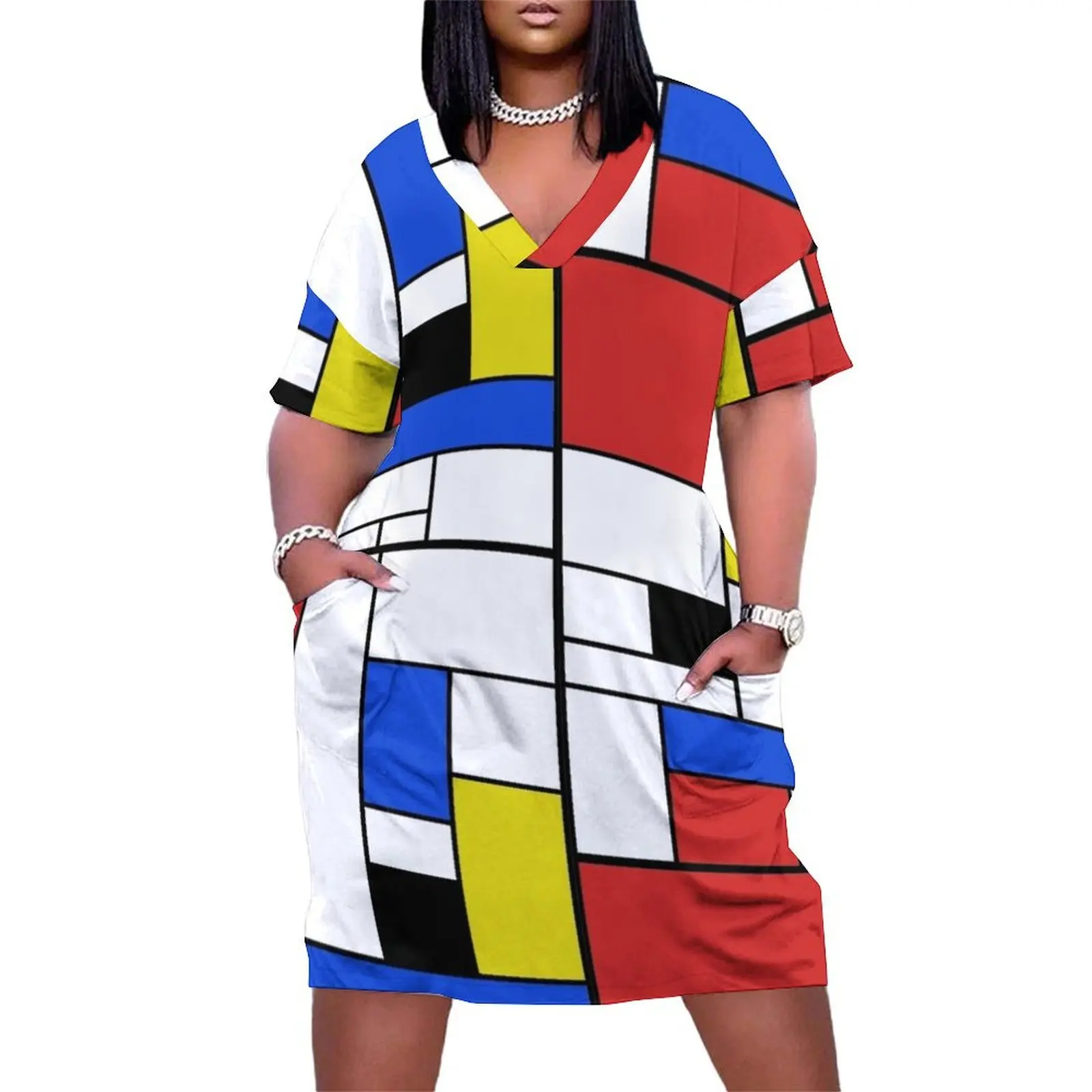 Mondrian Lines Loose Pocket Dress dresses women summer 2024 Aesthetic clothing Dress woman