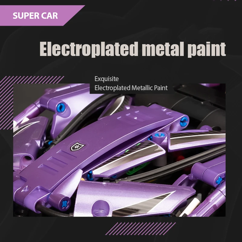 1291PCS Technical Apollo Super Sport Car Building Blocks Purple Electroplating Vehicle Construction Set Toys Gift For Kids Boy