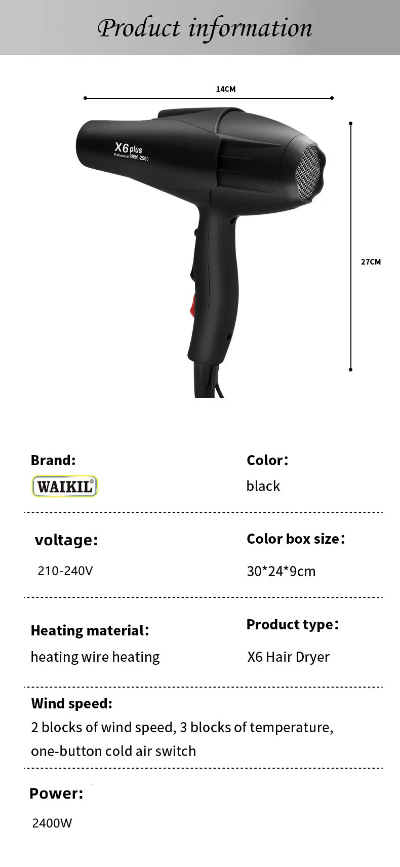 Neuer professioneller Haartrockner für Friseursalons, 2400W, hohe Leistung, starke Windgeschwindigkeit, Trocknung für zu Hause, empfohlener Haartrockner, EU/US-Stecker – Detail 11