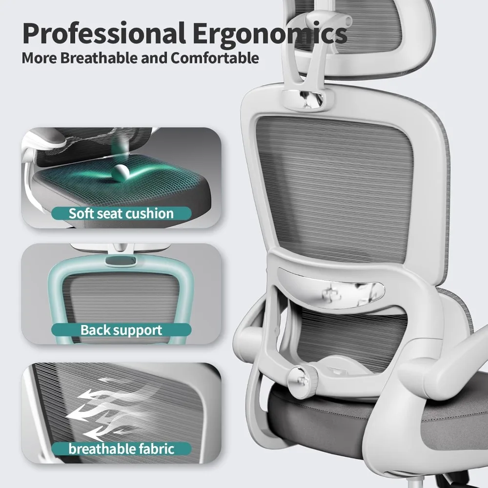 Ergonomic office chair, 330-pound home mesh office chair with wheels, comfortable play chair