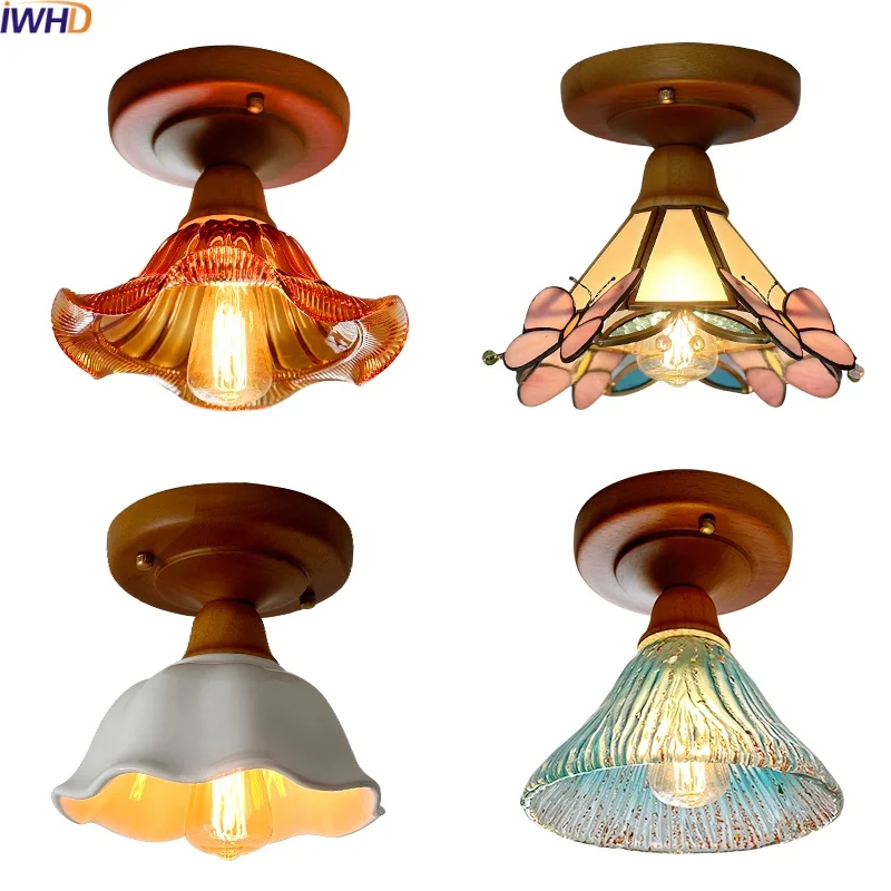 

IWHD Home Decor LED Ceiling Lamp Indoor Lighting Colorful Glass Balcony Porch Living Room Light Fixtures Modern Style Lamparas