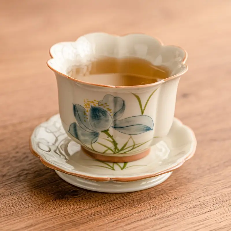 

Ceramic Hand-Painted Blue Flower Petal Cup Tea Set Tea Cup Tasting Cup Master Cup