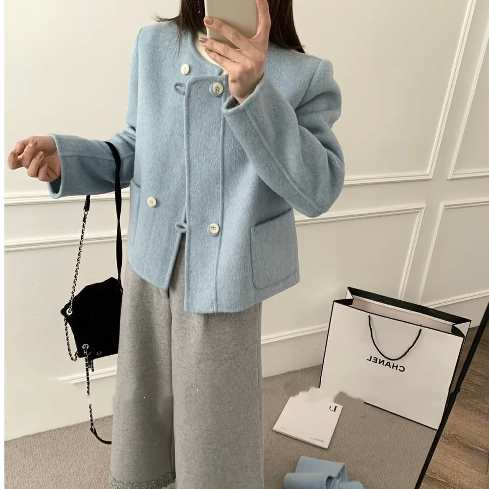 

Корейское шерстяное пальто-ветровка для женщин, приталенное, на одной пуговице, тонкое, зимнее, в стиле Little Black Dress