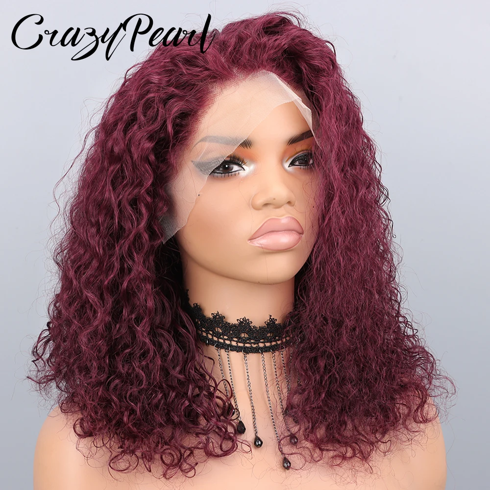 

Парик из натуральных волос 13X4 HD Lace Front, бордовый 99J, глубокая волна, кудрявый, с эффектом водной волны, предварительно прорисованная естественная линия роста волос, для чернокожих женщин