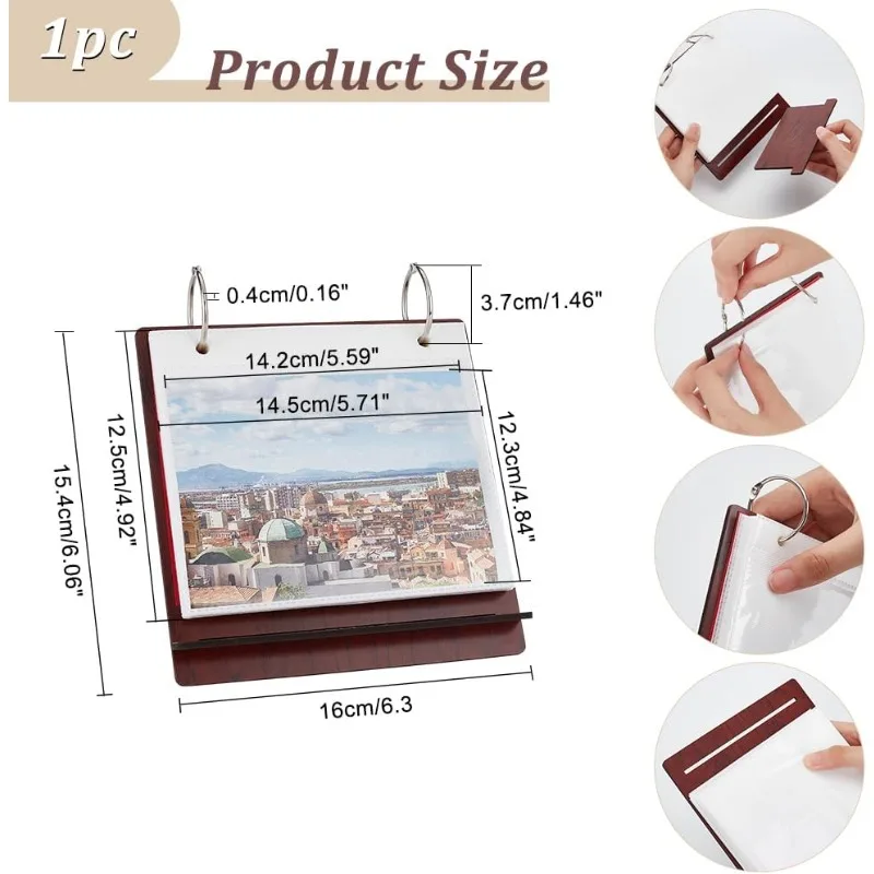 1Set Desktop Photo Album Wood Tabletop Flip Calendar Style Photo Frame Stand Up Scrapbook Album Photo Frame 24 Photo Display