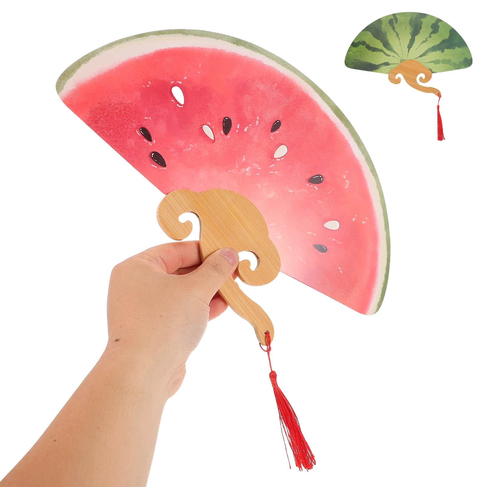 

2 Pcs Handheld Fans Fruit Decorative Summer Decorations Watermelon Centerpiece Chinese Portable Red Party for Travel