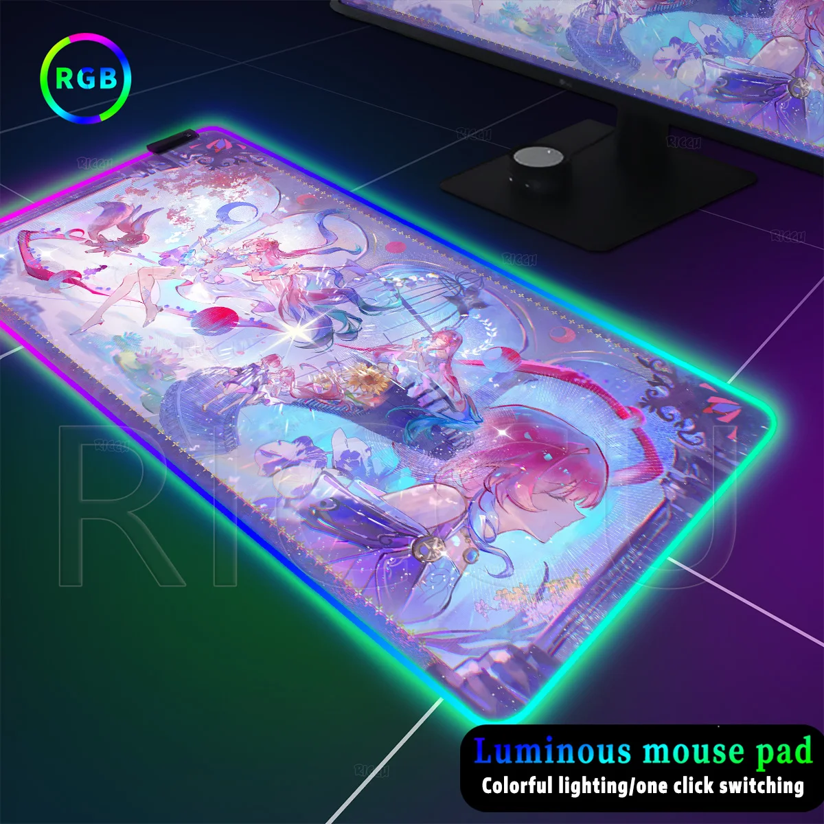

RGB Honkai Star Rail Large Mouse Pad Anime Games XXL Non-slip Keyboard LED Glowing Carpet Rubber Gaming Computer Backlight Mats