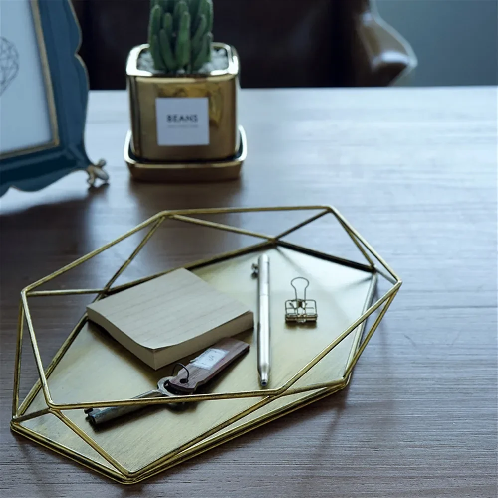 

Ins Nordic Style Vintage Gold Jewelry Plate Old Silver Jewelry Display Stand Desktop Simple Decoration Storage Tray Organizer