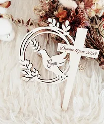 Custom Name Baptism Cake topper,Wooden cake topper baptism and communion dove model - personalized cake topper，First Communion
