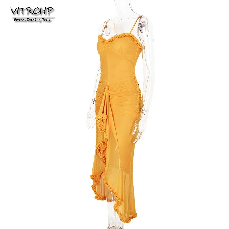 Vitrchp sexy sem alças vestidos de noite formais sólido irregular babados sling vestido 2025 novo luxo sem mangas backlees vestido de festa