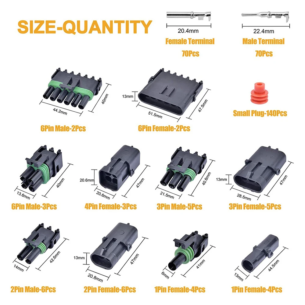 320PCS DELPHI Waterproof Automotive Wire Connector 1 2 3 4 6 Pin Auto Cable Terminal Block Car Electrical Connector Male Female