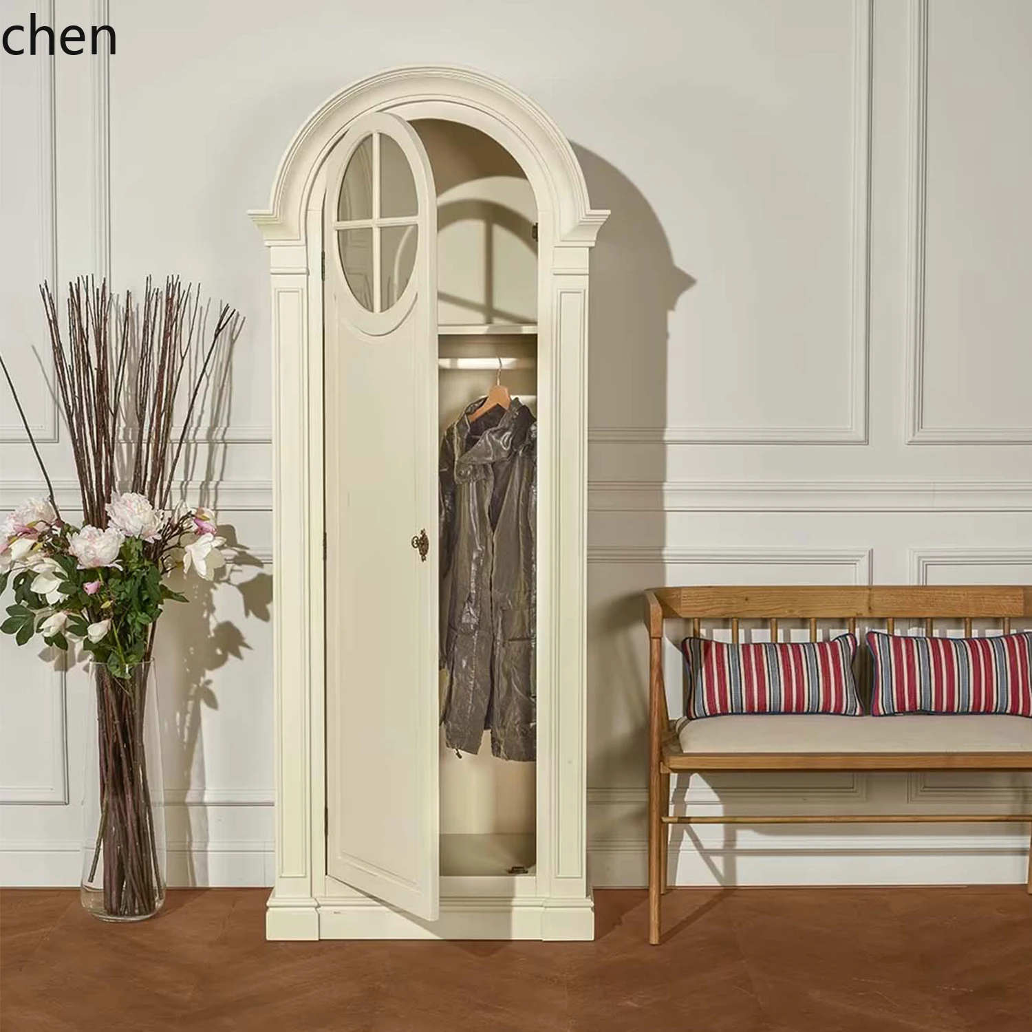 

HXL solid wood home hanging wardrobe bedroom arched wardrobe storage locker