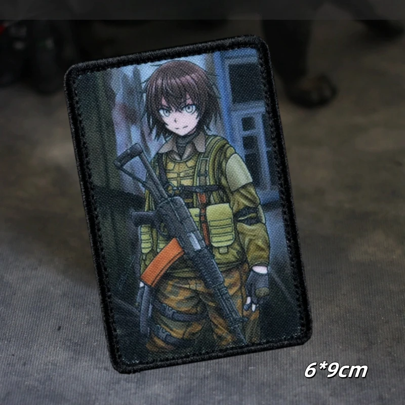 “AEK-971” Tactical Patch Hibiscus Girls Print Hook&Loop Patches Military Army Manga Mosinka Morale Badge Crest Backpack Stickers