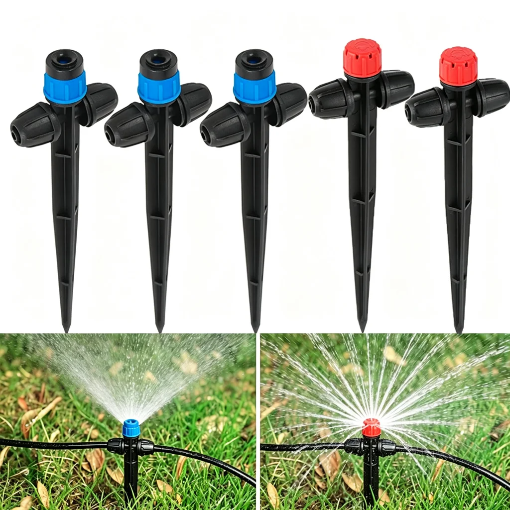 360° Adjustable Drip Sprinkler Ground Stake 8-Hole Micro Sprinkler 1/4'' Drip Irrigation Emitter Water-Saving Greenhouse