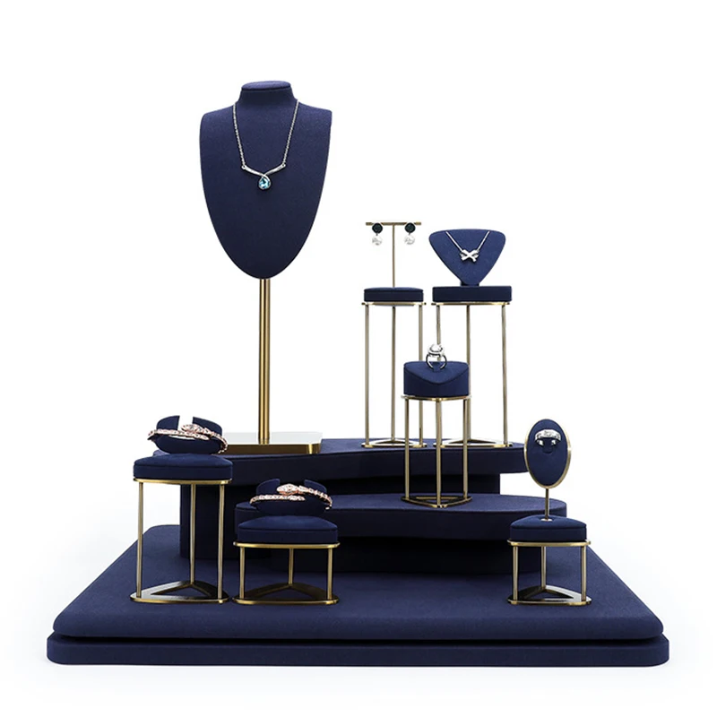 

New royal blue ultra-fine jewelry window display props counter bracelet, ring, bangle and earrings display stand