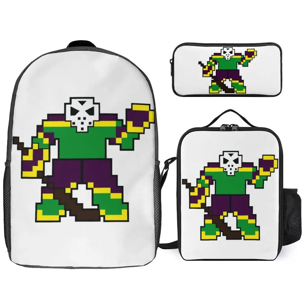 

3 in 1 Set 17 Inch Backpack Lunch Bag Pen Bag Mighty Ducks Ice Hockey 15 Secure Lunch Tote Cozy Schools Graphic Cool