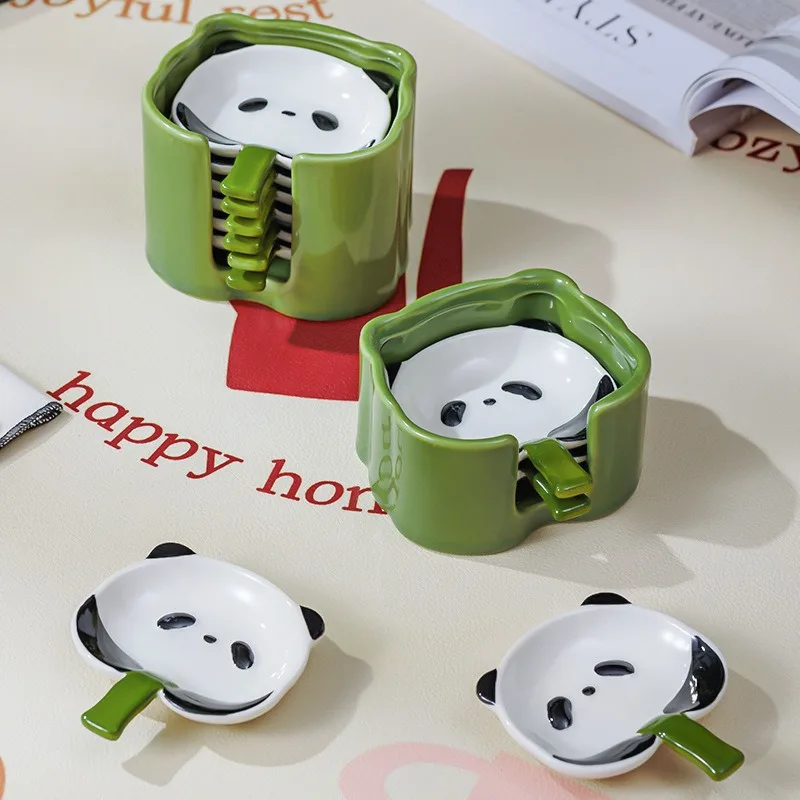 Chinese Creative Cartoon Panda Ceramics Condiment Dish Set Wasabi Soy Sauce Dish Vinegar Plate with Handle Kitchen Tableware