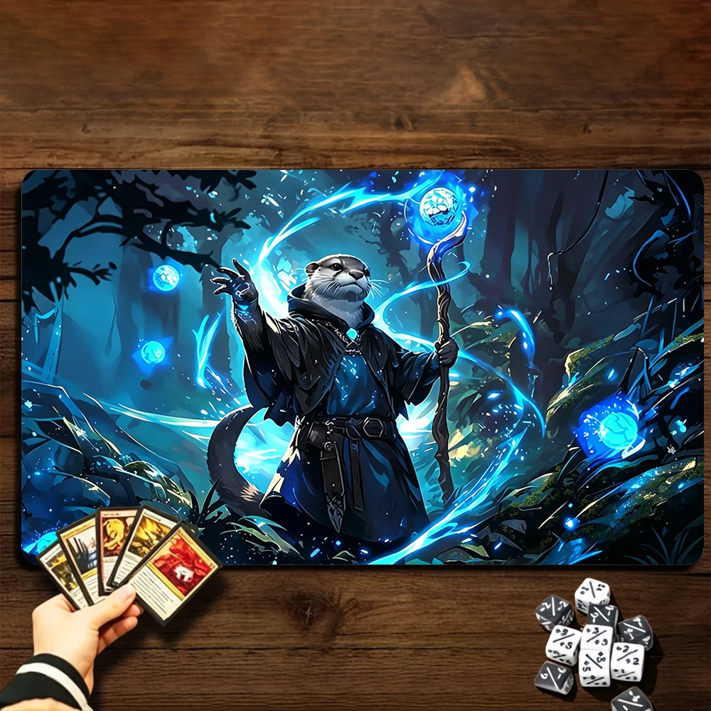 Mysterious Otter Mage TCG Playmat Magic Playmat Gathering Gaming Mat with Stitched Edge Anti-slip base 60X35cm Trading Card Game