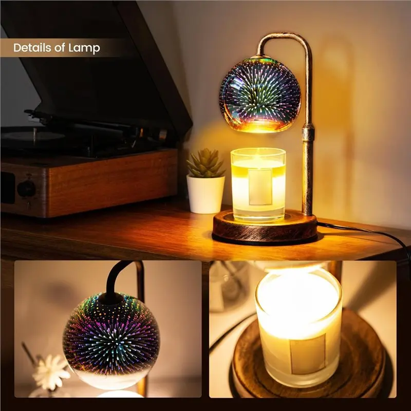 Premium-Candle Warmer Lamp With Timer,3D Glass Globe,Dimmable Height Adjustable Wax Melter For Scented Jar Candles US Plug