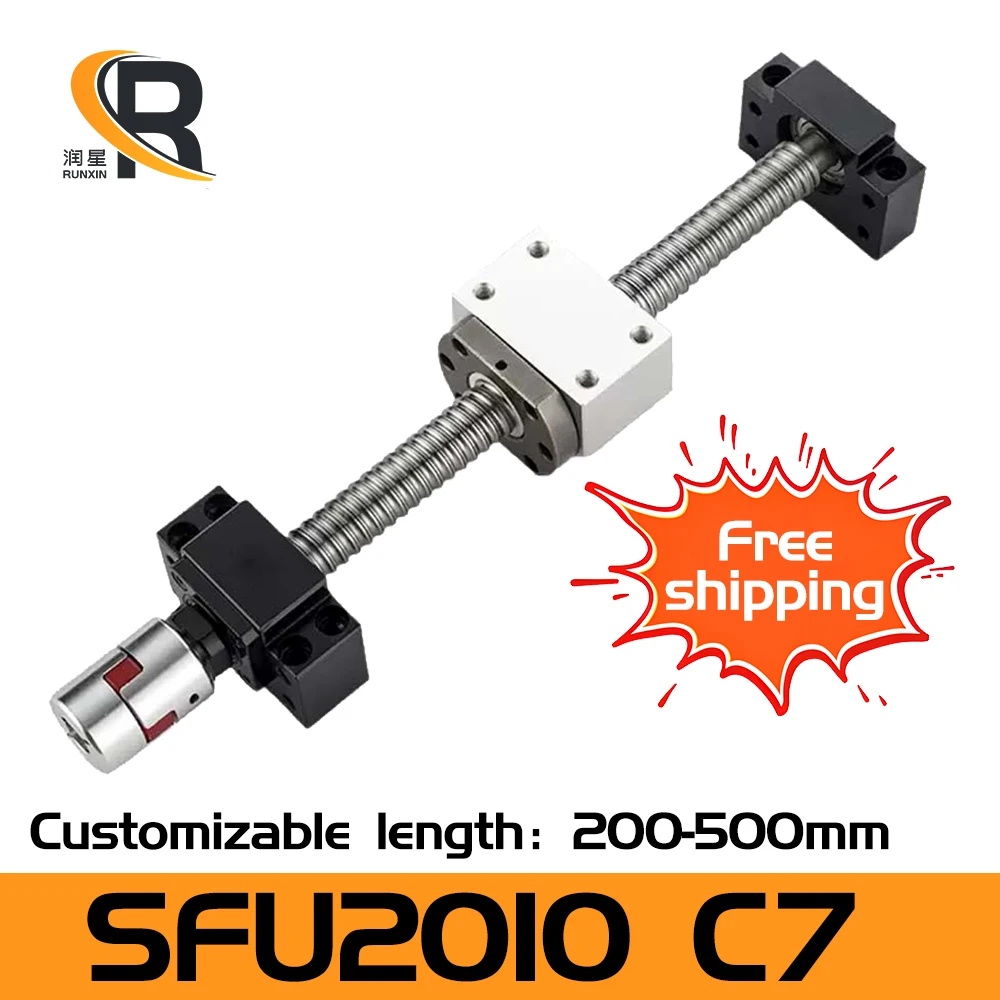 

RXTNC C7 Ball Screw Set SFU2010 L200-500mm with Single Nut+BK15 BF15+DSG20H+Coupling For CNC Engraving Parts free shipping