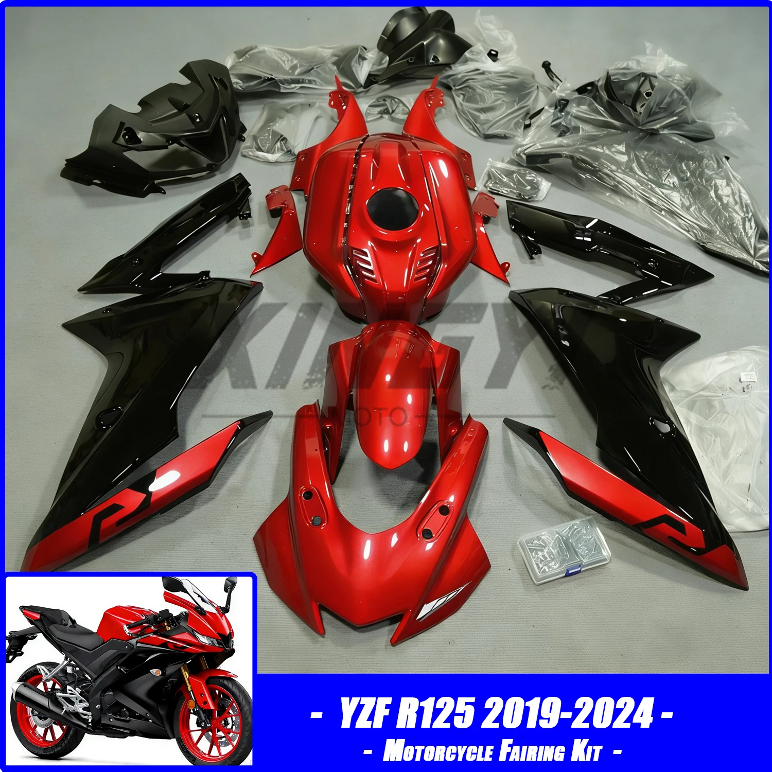 Fit for YAMAHA YZF-R125 2019-2023 Motorcycle Plastics Fairing Kit Injection mold Bodywork Panel kit Black Red YZF R125 2020 2021