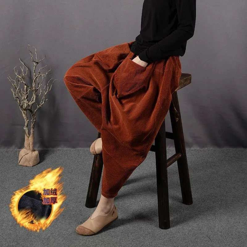 

Осень-зима, новые свободные и универсальные трендовые брюки, женские повседневные вельветовые бархатные повседневные полосатые широкие спортивные штаны