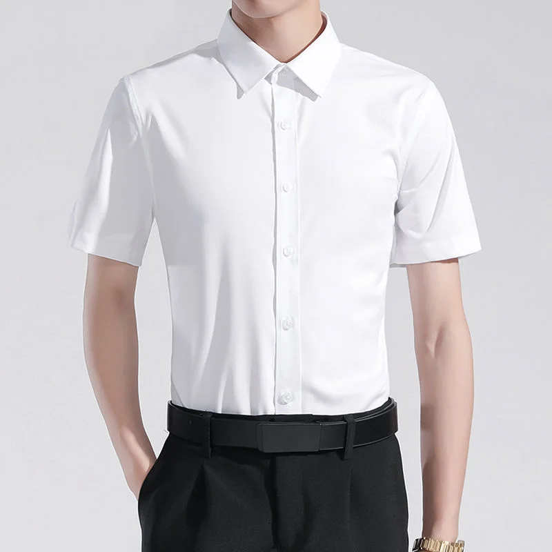 

2024 New Summer Minimalist Fashion Solid Color Casual Business Lapel Slim Fit Short Sleeved Oversized Versatile Shirt for Men