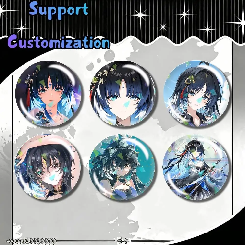 Yangyang Game WuWa Xuanling Customizable Round Brooch Pins, Personalized Badges With Broken Glass Design Fashion Accessory