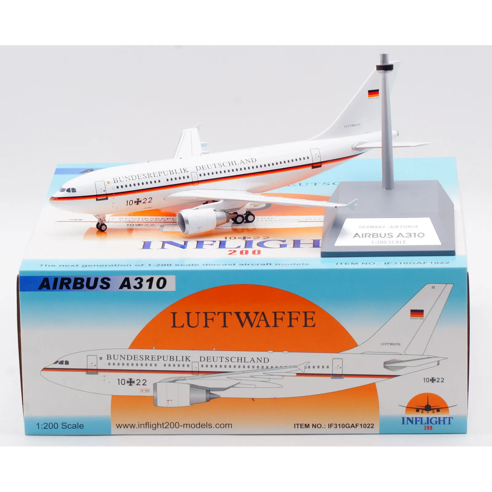 

IF310GAF1022 Alloy Collectible Plane Gift INFLIGHT 1:200 Germany Air Force Airbus A310-300 Diecast Aircraft Jet Model 10+22