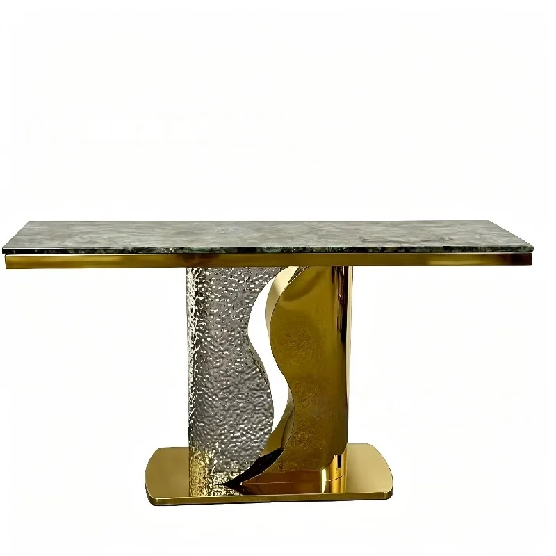 Marble Console Table Modern Luxury Stainless Steel Water Ripple Mirror Base Entryway Table for Hotel Lobby Home Living Room Use